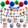 Pre-Strung Soccer Flags Bunting Decorations, 2026 Soccer Party Decorations Include NO- DIY Soccer Jersey Flag Bunting Banner Honeycomb Balls NO- DIY Hanging Swirls Circle Garland for Sports Themed Event Parties Home Restaurant Bar Club Garden Decor view 1