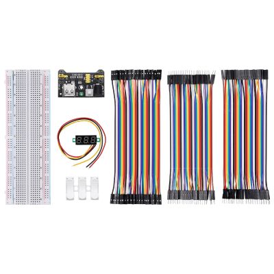 MECCANIXITY Breadboard Kit with Power Supply Module, 830 Tie-Points Breadboard with Pin Header Wires Voltage Display, Electronics Component Fun Kit for Development Board Circuit Practice STEM