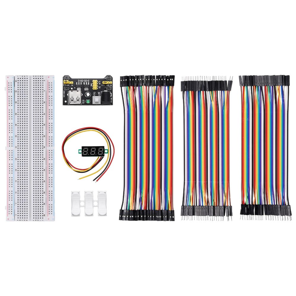 MECCANIXITY Breadboard Kit with Power Supply Module, 830 Tie-Points Breadboard with Pin Header Wires Voltage Display, Electronics Component Fun Kit for Development Board Circuit Practice STEM
