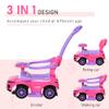 3 in 1 Ride On Push Car Stroller | Sliding Walker with Music Horn and Storage Compartment Protective Guardrail 55lb Capacity (Pink) view 2