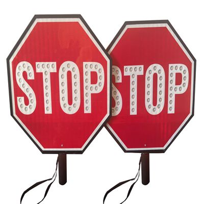 18" 2-Sided Handheld Paddle Sign with Handle, RechargeableReflective Sign, Steady/Flashing LED Light Modes (Stop/Stop)