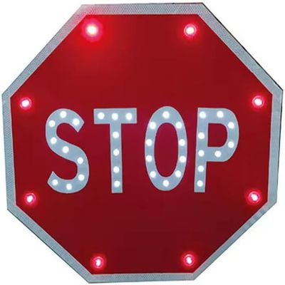 24 x 24inch Stop Sign, Solar Powered LED Flashing Stop Sign, Aluminum Octagon Road Signs Traffic LED Blinking Street