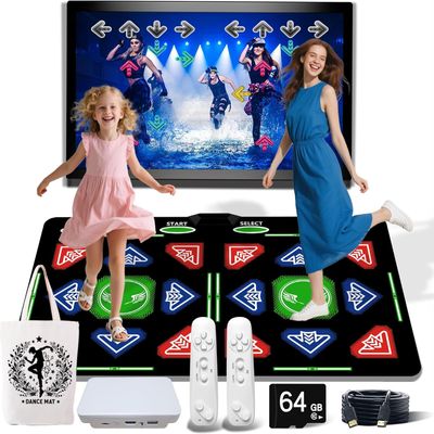 HDMI Dance Mat for Kids & Adults, 64GB Memory, 1000+ Built-in Games, 885 Songs & 81 MTVs, Yoga, Aerobics, Running, Sports & Puzzle Modes, Soft Non-Slip Flannel Material Plug & Play Pad,Gift for kids