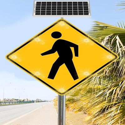 24" x 24/30" x 30 LED Flashing Pedestrian Crossing Sign, Street Traffic Warning Sign with Solar Powered, Heavy Duty Rust-Proof Metal Frame (30"(76cm))(24"(60cm))
