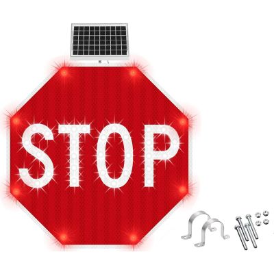 24"/30" Stop Led Sign, Traffic Led Blinking Street Warning Signs, Solar Powered led Blinking Reflective Street Traffic Warning Sign, Engineer Grade Reflective Film, Municipal Roads