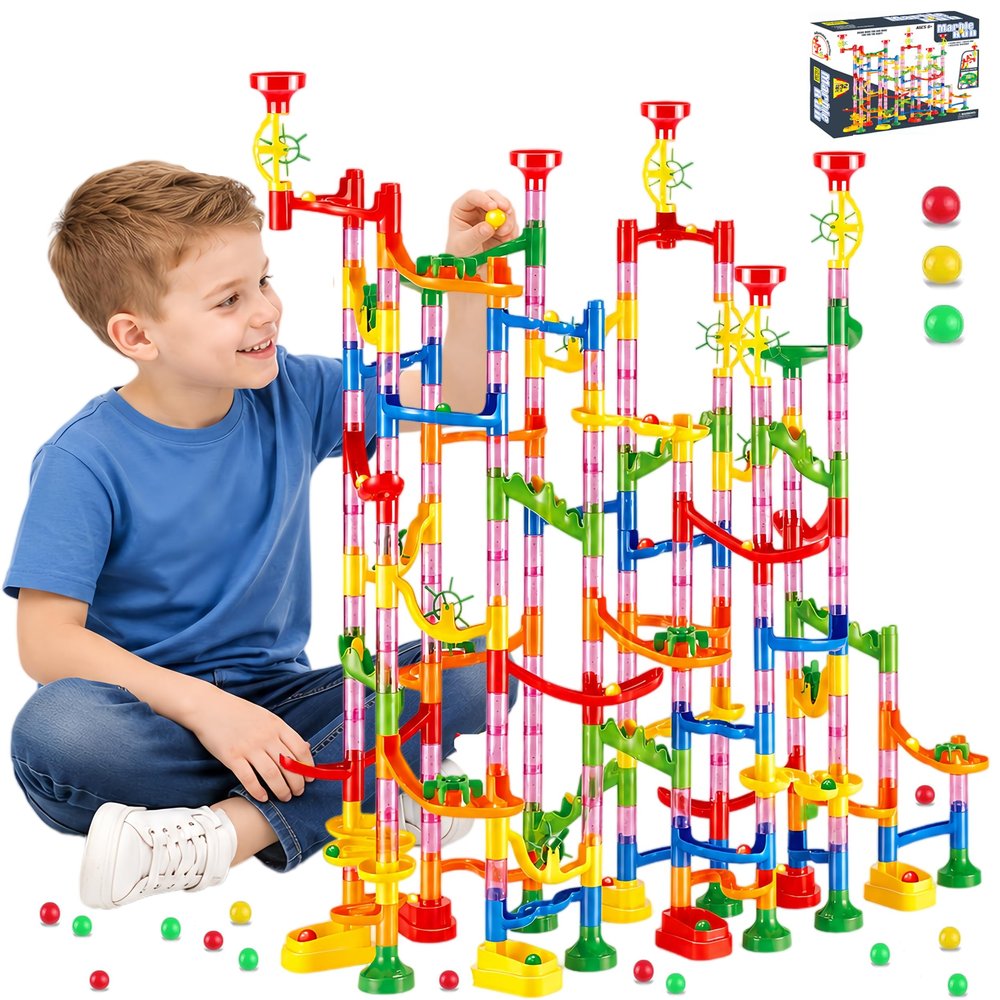 232 PCS Marble Run, STEM Building Toys with 45 Colourful Plastic Marbles