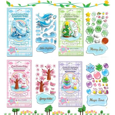 3D Stackable Stickers,Crystal Stacked 3D Building Stickers,DIY 3D Puffy Sticker Kit,3D Relief StackingStickers,Cute DIY Mini Scenes Ornament Decals Craft Kit for Adults & Kids Desktop Decorative (F)