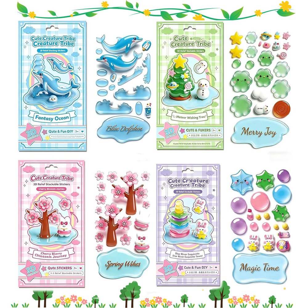 3D Stackable Stickers,Crystal Stacked 3D Building Stickers,DIY 3D Puffy Sticker Kit,3D Relief StackingStickers,Cute DIY Mini Scenes Ornament Decals Craft Kit for Adults & Kids Desktop Decorative (F)