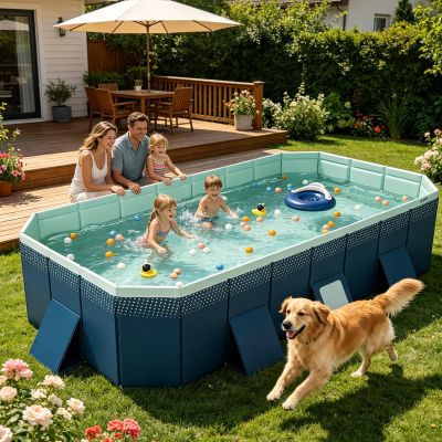 118" Foldable Swimming Pool, Non-Inflatable Anti-Slip PVC Rectangular Pool, Thickened Collapsible Above Ground Pool, for Outdoor Garden Backyard Summer Family Water Party 11.8ft