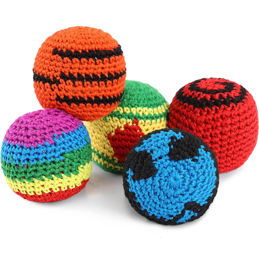 Blulu 100 Pieces Crochet Footbags Soft Knitted Kick Bags for Kids, Classic