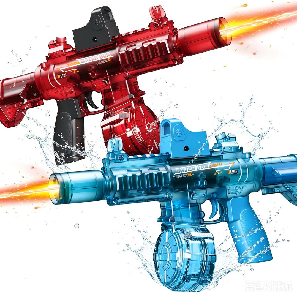 2 Pack Electric Water Guns for Adults & Kids, Automatic Squirt Guns with 32Ft Long Range, Large Capacity,LED Light, Summer Outdoor Swimming Pool Water Toys, Red and Blue