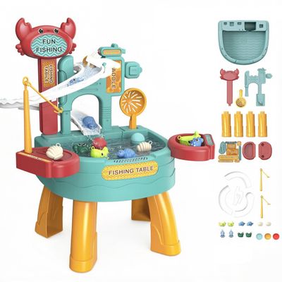 Water Table for Toddlers, 35x45x49cm Kids Water and Sand Activity Sensory Playset with Running Recirculating & Fishing Toy Set, Summer Outdoor Toys for Kids Toddlers 1-3 Years Olds (Style 2)