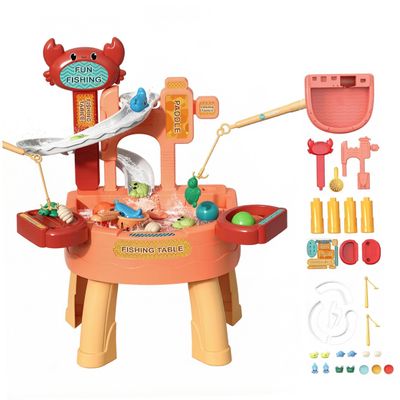 Water Table for Toddlers, 35x45x49cm Kids Water and Sand Activity Sensory Playset with Running Recirculating & Fishing Toy Set, Summer Outdoor Toys for Kids Toddlers 1-3 Years Olds (Style 1)