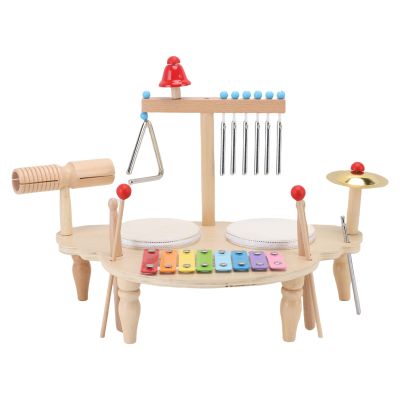 Fesjoy Baby Musical Instrument Set with Drum Glockenspiel Chime Bell Cymbal for Enhanced Hand Eye Coordination and Musical Interest, Safe Wood Construction