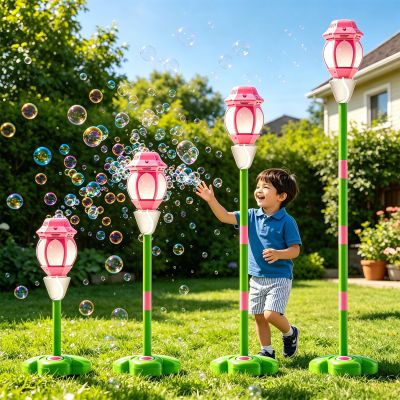 1 Set Automatic Bubble Machine, Standing Bubble Machine with Lights Music, Rechargeable Stand Up Bubble-Machine, Street Lamp Bubbles Tower, Detachable Bubbles Wand for Parties Wedding Outdoor