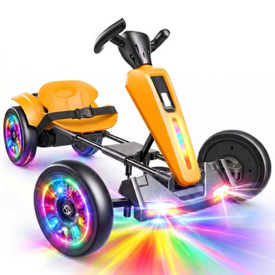 Hikole 12V Electric Go Kart for Kids 3-6, Foldable, Light-Up Wheels, Yellow