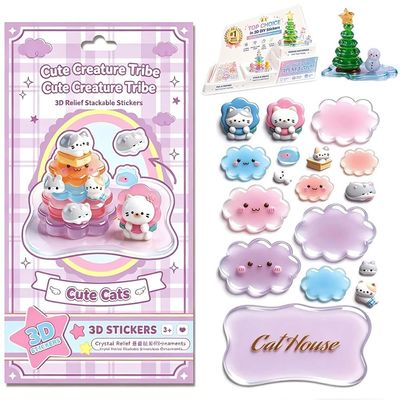 Crystal Style 3D Building Stickers DIY Cute Mini Scenes, Anime Kawaii Sticker Scene Book Japanese Art Puffy Sensory Reusable Fun Tiny Stress Relief Sticker for Holiday Room Decor(#M)