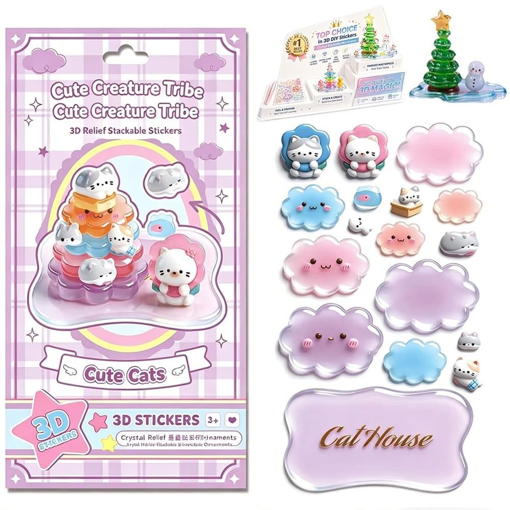 Crystal Style 3D Building Stickers DIY Cute Mini Scenes, Anime Kawaii Sticker Scene Book Japanese Art Puffy Sensory Reusable Fun Tiny Stress Relief Sticker for Holiday Room Decor(#M)