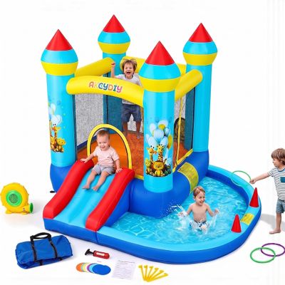 AKEYDIY Bouncy House for Kids, 5-in-1 Inflatable Bouncer with Slide, Ball Pit & Ring Toss, Heavy Duty Oxford Jumping Castle for Backyard Outdoor Indoor, Includes Blower & Balls