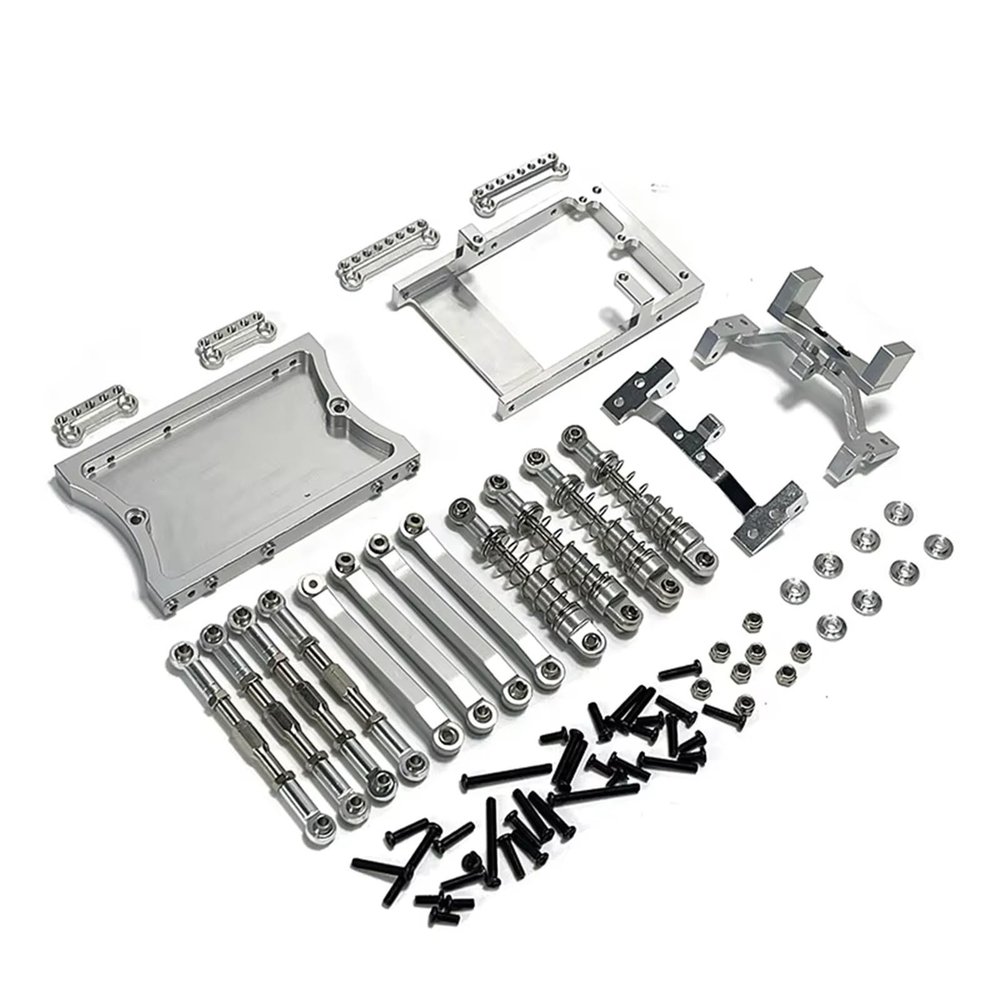RC car Components Compatible with MN D90 for MN98 for MN99S 1/12 RC Car Upgrade Parts Metal for Chassis Link Rod Servo Mount Shock Absorber Beam Set(Silver)