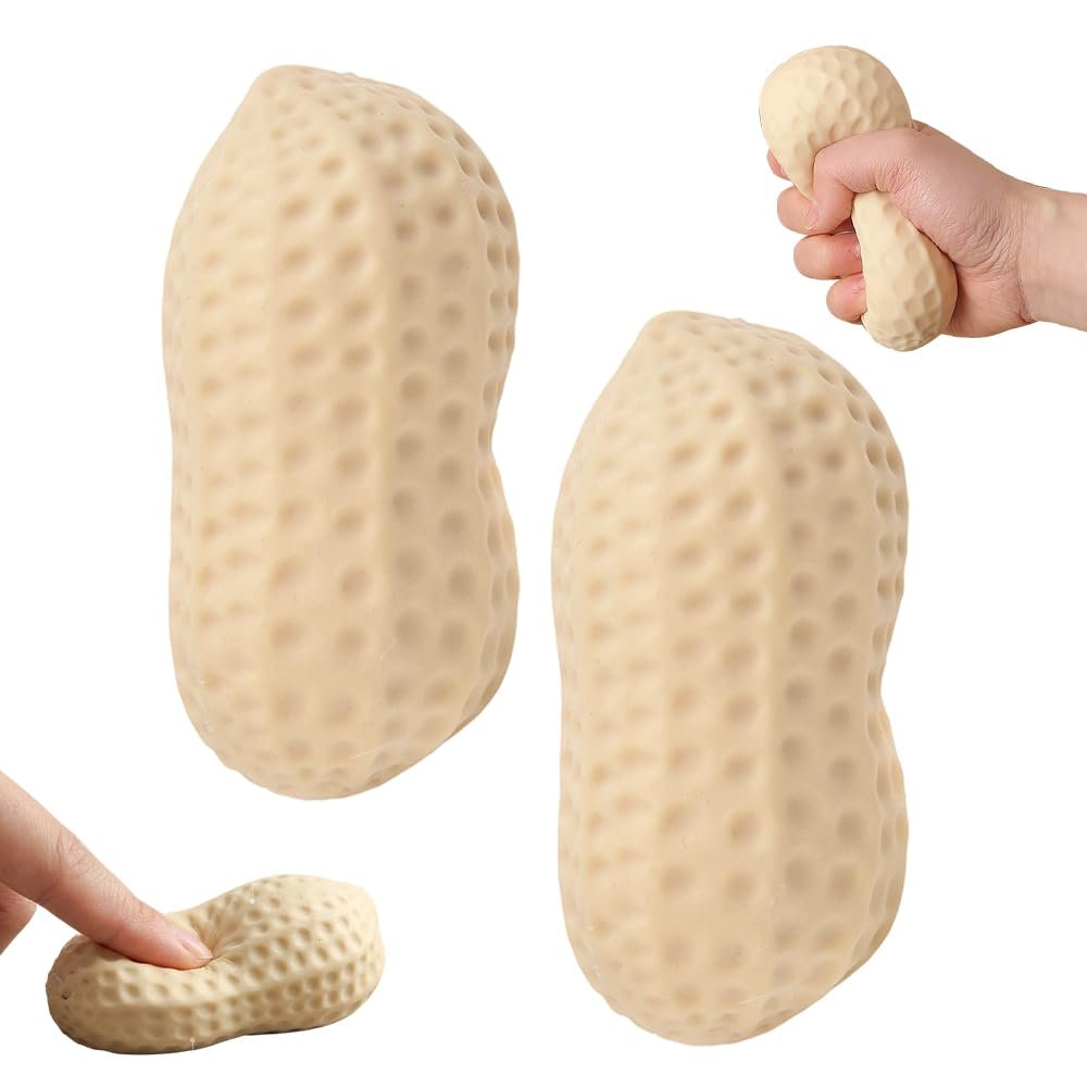 Peanut Shape Stress Relief Ball,Soft Squeeze Fidget,No Air Squishy,Crunchy Sensory Squishy,TPR Anxiety Hand Grip Decompression Ball,Portable Adult Stress Balls,Office Focus Relaxation (Peanut, 2)