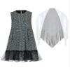 ACSUSS Girls 100 Day School Cosplay Costumes Sleeveless Floral Print Dress with Fringed Shawl Granny Outfits Blue 12 Years view 2