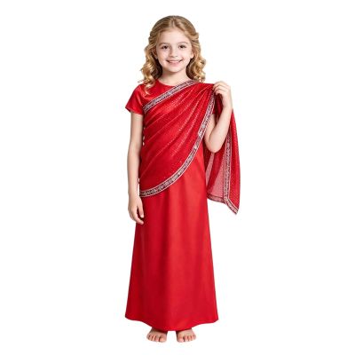 Freebily Girls Stage Performance Dress Indian Ethnic Wear Salwar Suit Short Sleeve Maxi Robe Long Gown Red 6-7 Years