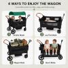 VRHOT Wagon Stroller for 2 Kids, Kids Wagon with Canopy and Seats, 2 Seater Wagon Stroller with Safety Harness, Foot Brake, Storage Basket view 3