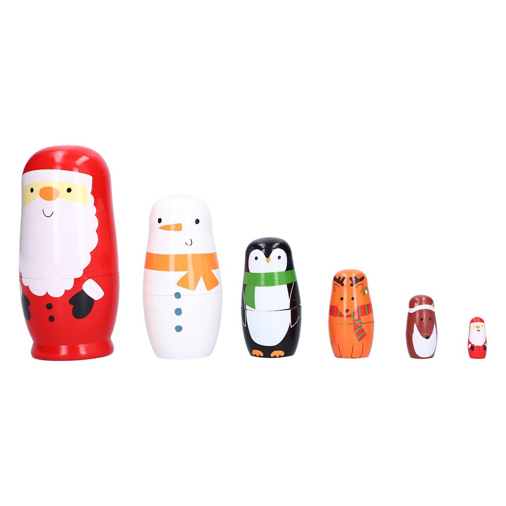 Spryflower 6Pcs Russian Nesting Dolls, Wooden Handcrafted Matryoshka Dolls, Cartoon Painted Desktop Ornament for Home Decoration, Festive Gift for Christmas Birthday Halloween