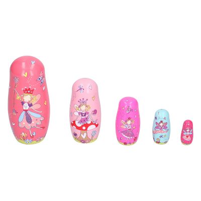 Spryflower 5Pcs Wooden Nesting Dolls, Handmade Cartoon Pattern Matryoshka Dolls, Smooth Burr - Free Wooden Craft Ornament for Kids Play and Home Decoration, Festive Birthday