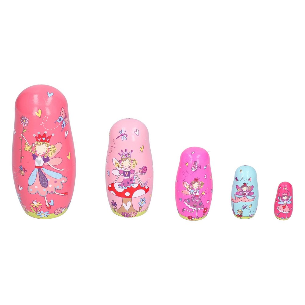 Spryflower 5Pcs Wooden Nesting Dolls, Handmade Cartoon Pattern Matryoshka Dolls, Smooth Burr - Free Wooden Craft Ornament for Kids Play and Home Decoration, Festive Birthday