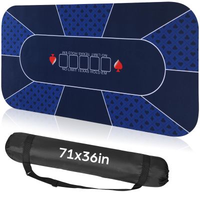 Kinlop 71" x 36" Poker Mat Table Top with Storage Bag Portable Rubber Poker Table Cover Folding Texas for 5-10 Players Layout Blackjack Home Game Nights