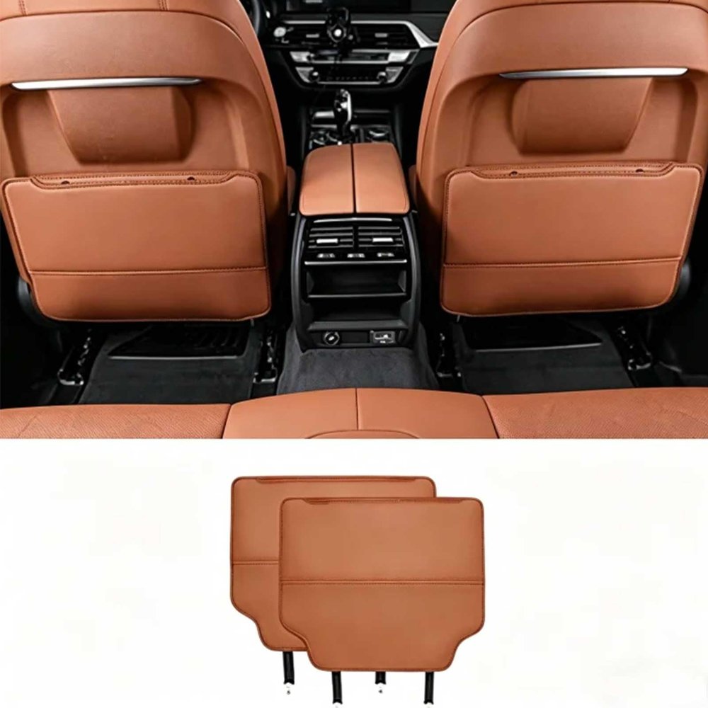 Car Kick Mats for Opel Frontera 2024-2026, Car Back Seats Leather Anti Kick Pad Seats Back Protector Cover Waterproof Protective Mat,Cognac