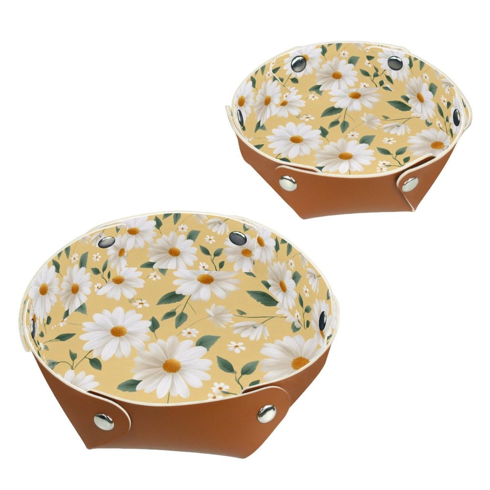 2Pcs PU Dice Holder Folding for RPG DND Table Games, Dice Trays Storage Box Portable Folding Rolling Dice Tray, Daisy Light Yellow