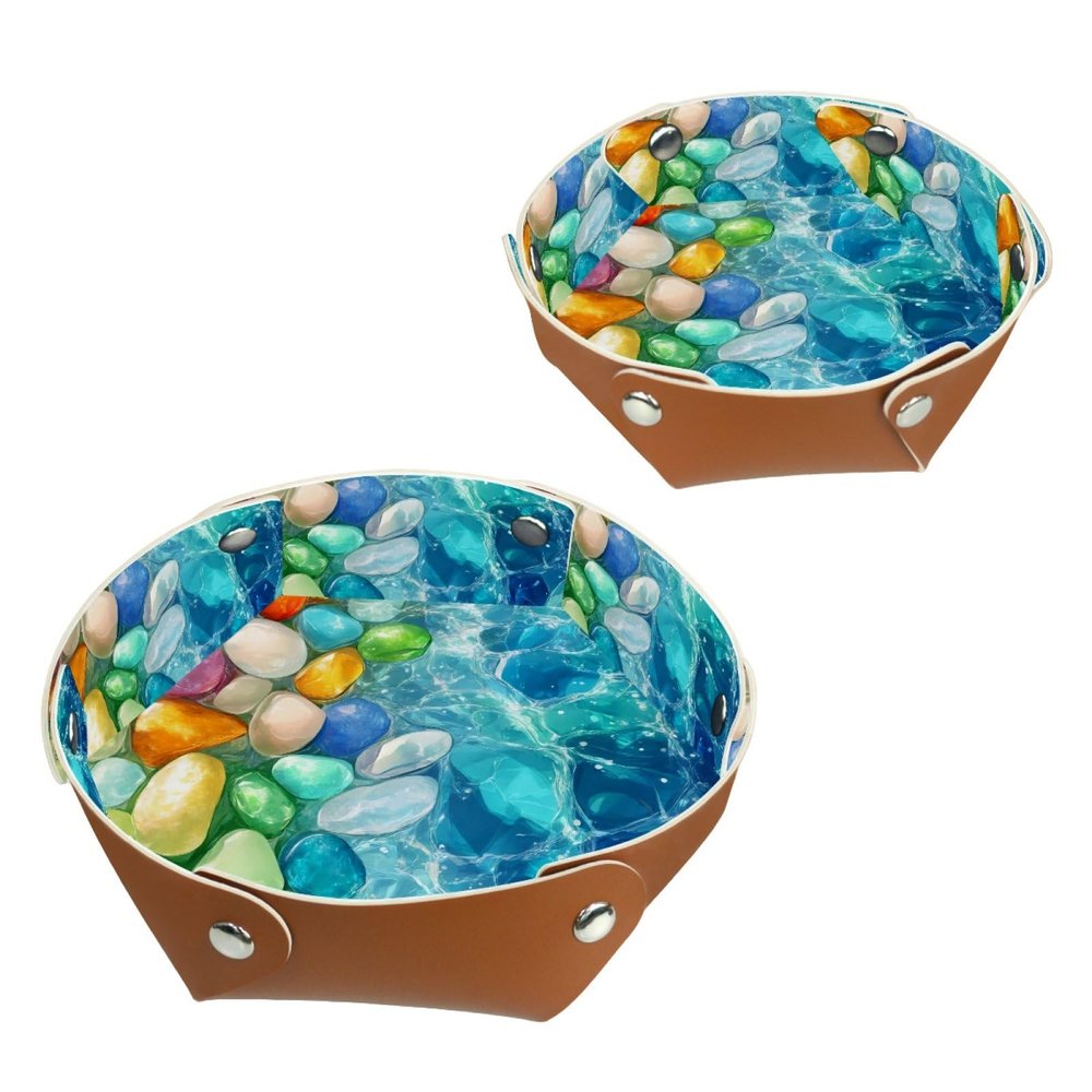 2Pcs PU Dice Holder Folding for RPG DND Table Games, Dice Trays Storage Box Portable Folding Rolling Dice Tray, Sea Beachglass Print