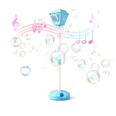 Standing Bubble Machine, Rechargeable Automatic Bubble Maker with Light Music, 3-Level Adjustable Heights, Detachable Bubble Wand for Outdoor Party Wedding and Event Decor (Blue)