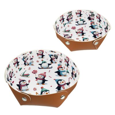 2Pcs PU Dice Holder Folding for RPG DND Table Games, Dice Trays Storage Box Portable Folding Rolling Dice Tray, Christmas Funny Penguin Pattern