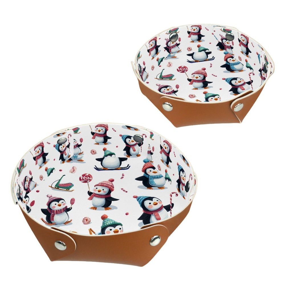 2Pcs PU Dice Holder Folding for RPG DND Table Games, Dice Trays Storage Box Portable Folding Rolling Dice Tray, Christmas Funny Penguin Pattern