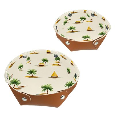 2Pcs PU Dice Holder Folding for RPG DND Table Games, Dice Trays Storage Box Portable Folding Rolling Dice Tray, Coconut Tree Sailboat
