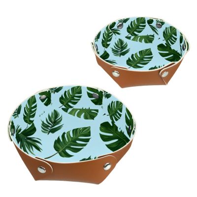 2Pcs PU Dice Holder Folding for RPG DND Table Games, Dice Trays Storage Box Portable Folding Rolling Dice Tray, Tropical Leaves Blue