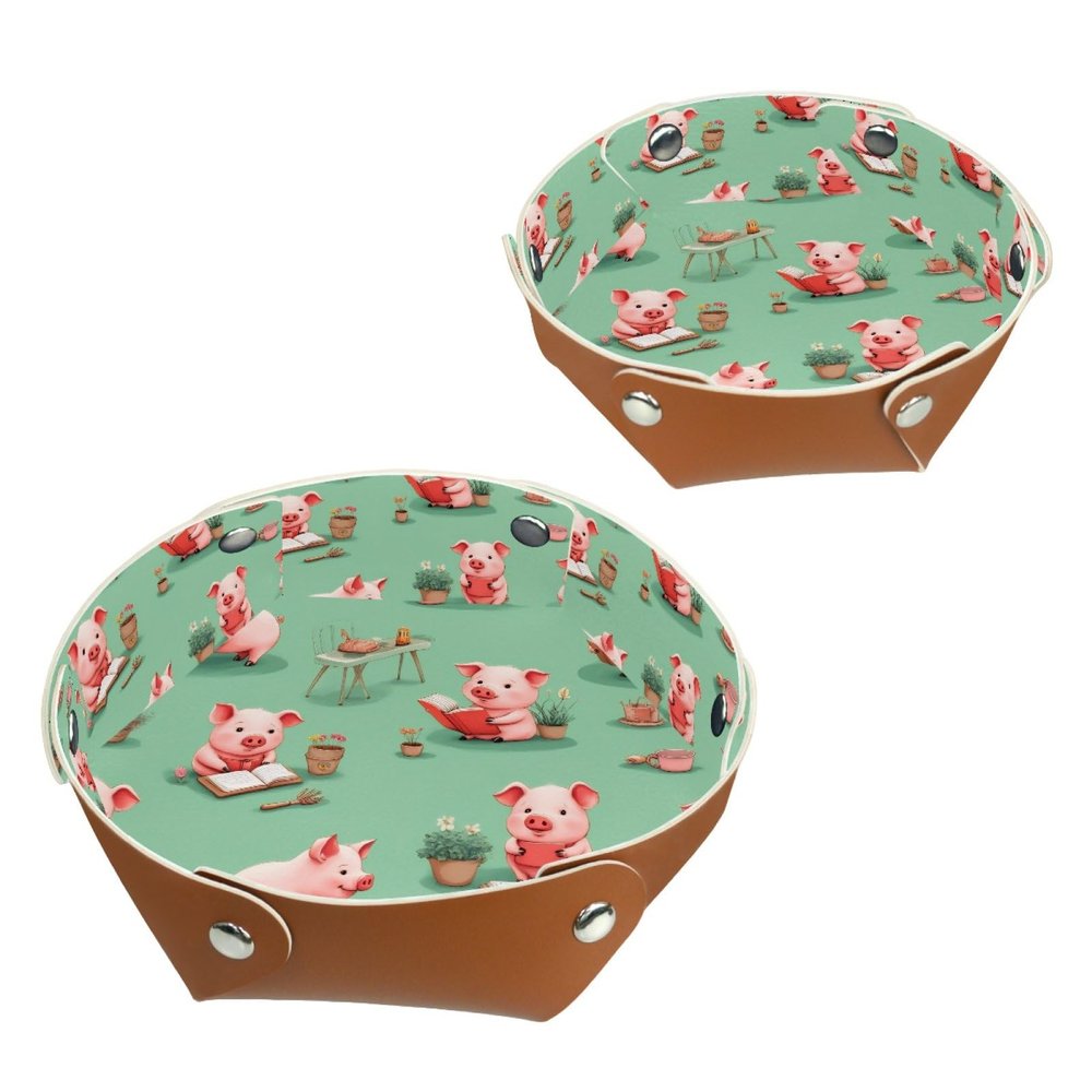 2Pcs PU Dice Holder Folding for RPG DND Table Games, Dice Trays Storage Box Portable Folding Rolling Dice Tray, Happy Outdoor Pigs