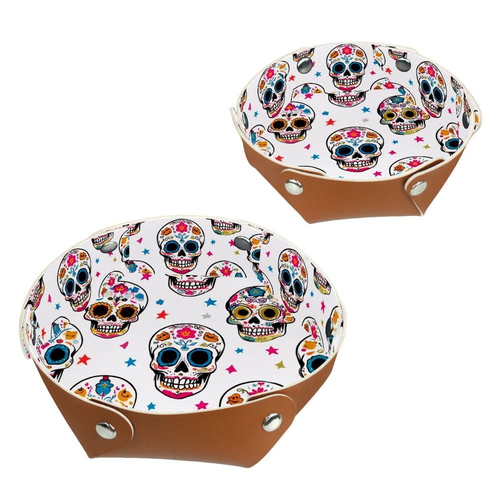 2Pcs PU Dice Holder Folding for RPG DND Table Games, Dice Trays Storage Box Portable Folding Rolling Dice Tray, Flowers Skulls Stars