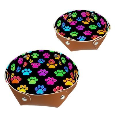2Pcs PU Dice Holder Folding for RPG DND Table Games, Dice Trays Storage Box Portable Folding Rolling Dice Tray, Neno Colorful Dog Paw