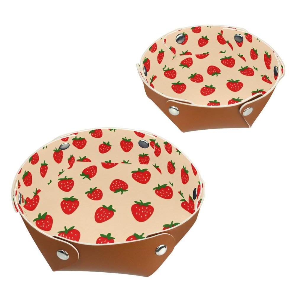 2Pcs PU Dice Holder Folding for RPG DND Table Games, Dice Trays Storage Box Portable Folding Rolling Dice Tray, Strawberry Orange Pattern