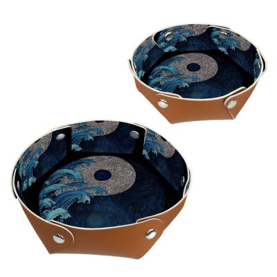 2Pcs PU Dice Holder Folding for RPG DND Table Games, Dice Trays Storage Box Portable Folding Rolling Dice Tray, Waves Yin and Yang