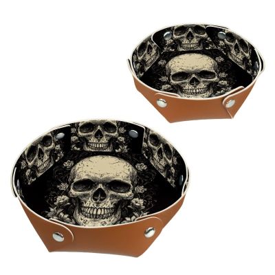 2Pcs PU Dice Holder Folding for RPG DND Table Games, Dice Trays Storage Box Portable Folding Rolling Dice Tray, Dark Skull
