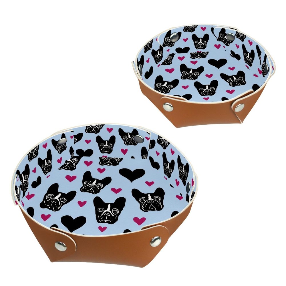 2Pcs PU Dice Holder Folding for RPG DND Table Games, Dice Trays Storage Box Portable Folding Rolling Dice Tray, French Bulldog Face Hearts