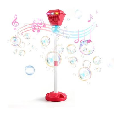 Standing Bubble Machine, Rechargeable Automatic Bubble Maker with Light Music, 3-Level Adjustable Heights, Detachable Bubble Wand for Outdoor Party Wedding and Event Decor (Red)