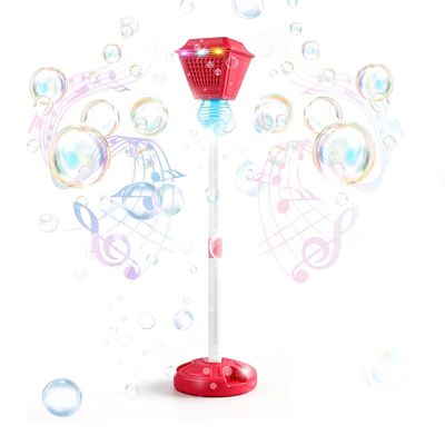 2Pcs Standing Bubble Machine, Rechargeable Automatic Bubble Maker with Light Music, 3-Level Adjustable Heights, Detachable Bubble Wand for Outdoor Party Wedding and Event Decor (Red-2Pcs)