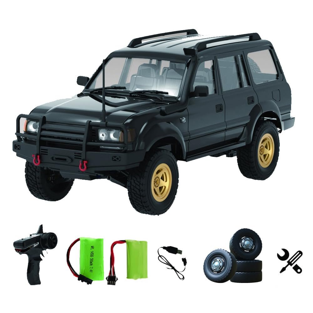 1/16 D-54 RC Rock Crawler 4WD, Realistic Land Cruiser LC80 Style Off-Road RC Car with Independent Suspension, 260 Brushed Motor, LED Headlights & Drift Tyres